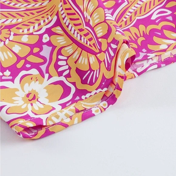 Boho Floral Print Belted Surplice Blouse Bohemian Top - Picture 10 of 15